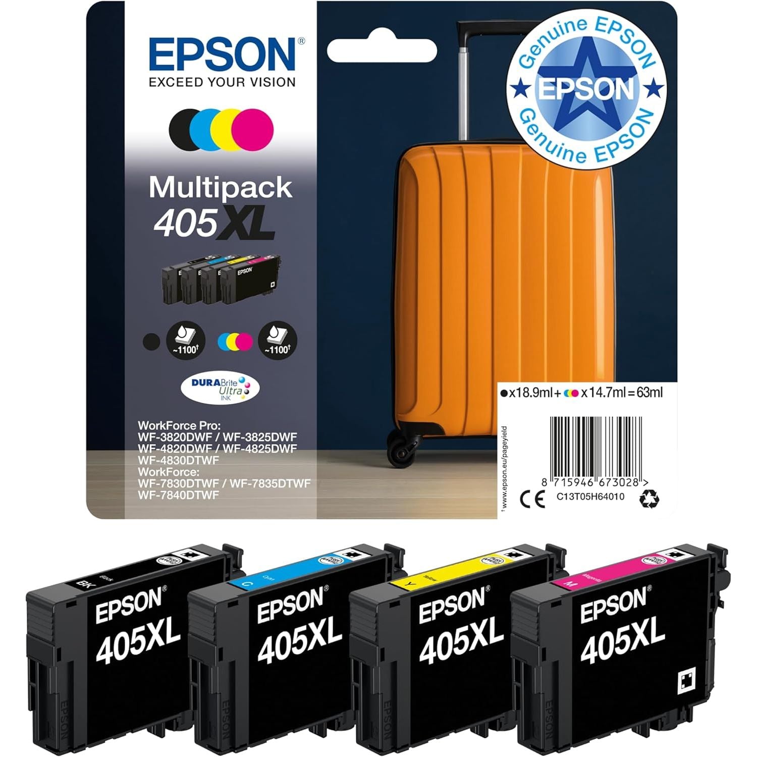 Buy Epson,Epson 405XL “Suitcase” High Yield Genuine Multipack – 4-Colour DURABrite Ultra Ink Cartridges - Gadcet UK | UK | London | Scotland | Wales| Near Me | Cheap | Pay In 3 | Toner & Inkjet Cartridges