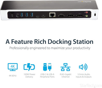 Buy StarTech,StarTech.com USB-C Dock - 4K Triple Monitor Laptop Docking Station with Dual DisplayPort & HDMI - 100W Power Delivery - USB-C, 4x USB-A Hub - USB 3.1 Gen 1 Type-C Dock - Windows & Mac - Gadcet UK | UK | London | Scotland | Wales| Near Me | Cheap | Pay In 3 | Chargers & Docking Stations