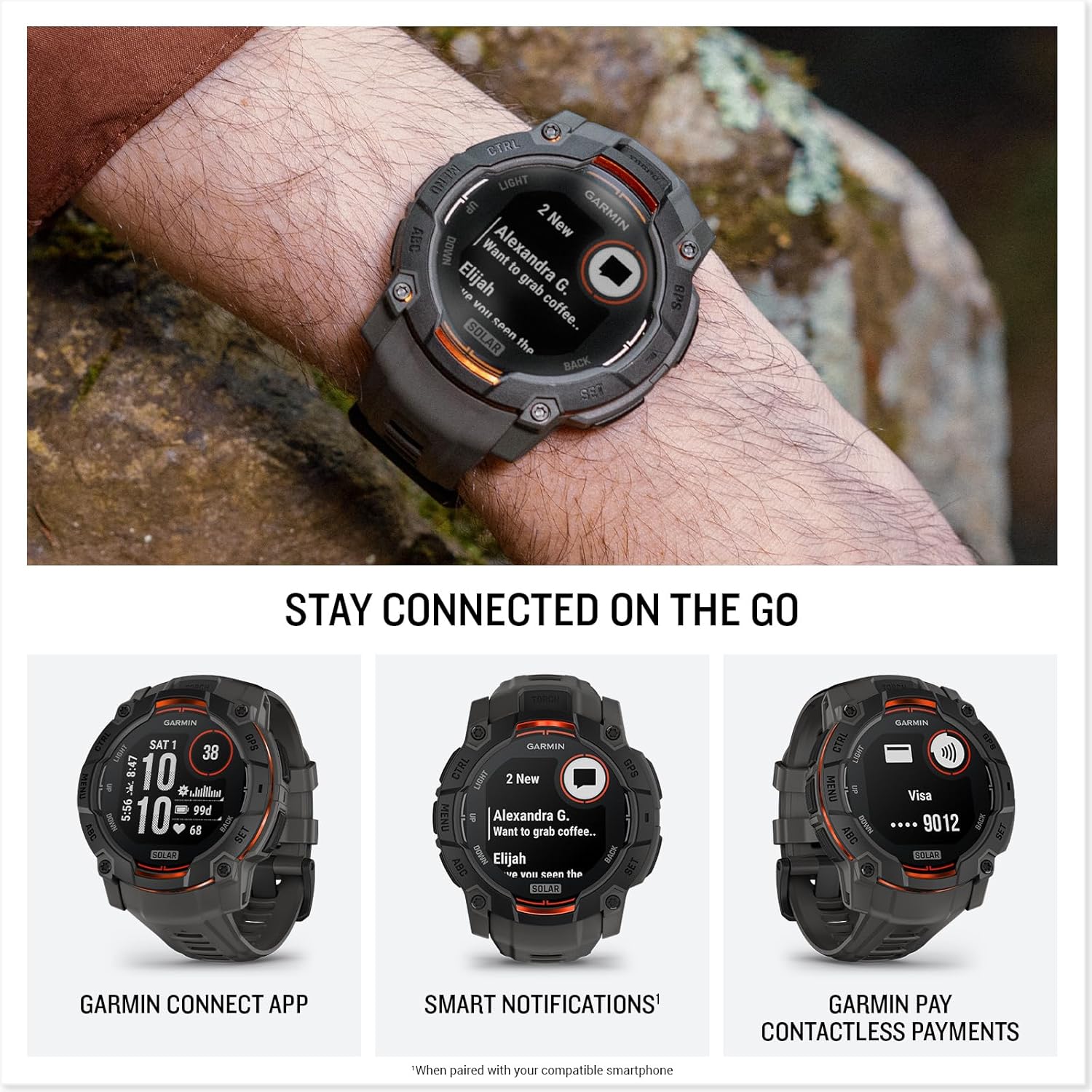 Buy Garmin,Garmin Instinct 3 Solar 50mm Rugged GPS Smartwatch – Black Bezel with Charcoal Band - Gadcet UK | UK | London | Scotland | Wales| Near Me | Cheap | Pay In 3 | Smart Watches
