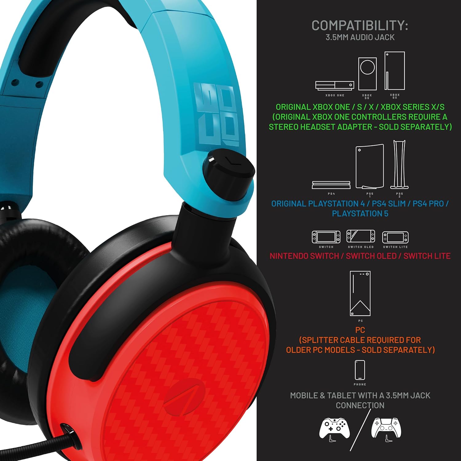 Buy STEALTH,STEALTH C6-100 Over-Ear Gaming Headset - Neon Red & Blue, Compatible with PS4/PS5, Xbox, Switch, PC, Flexible Mic, 3.5mm Jack, 1.5m Cable - Gadcet UK | UK | London | Scotland | Wales| Near Me | Cheap | Pay In 3 | Headphones & Headsets