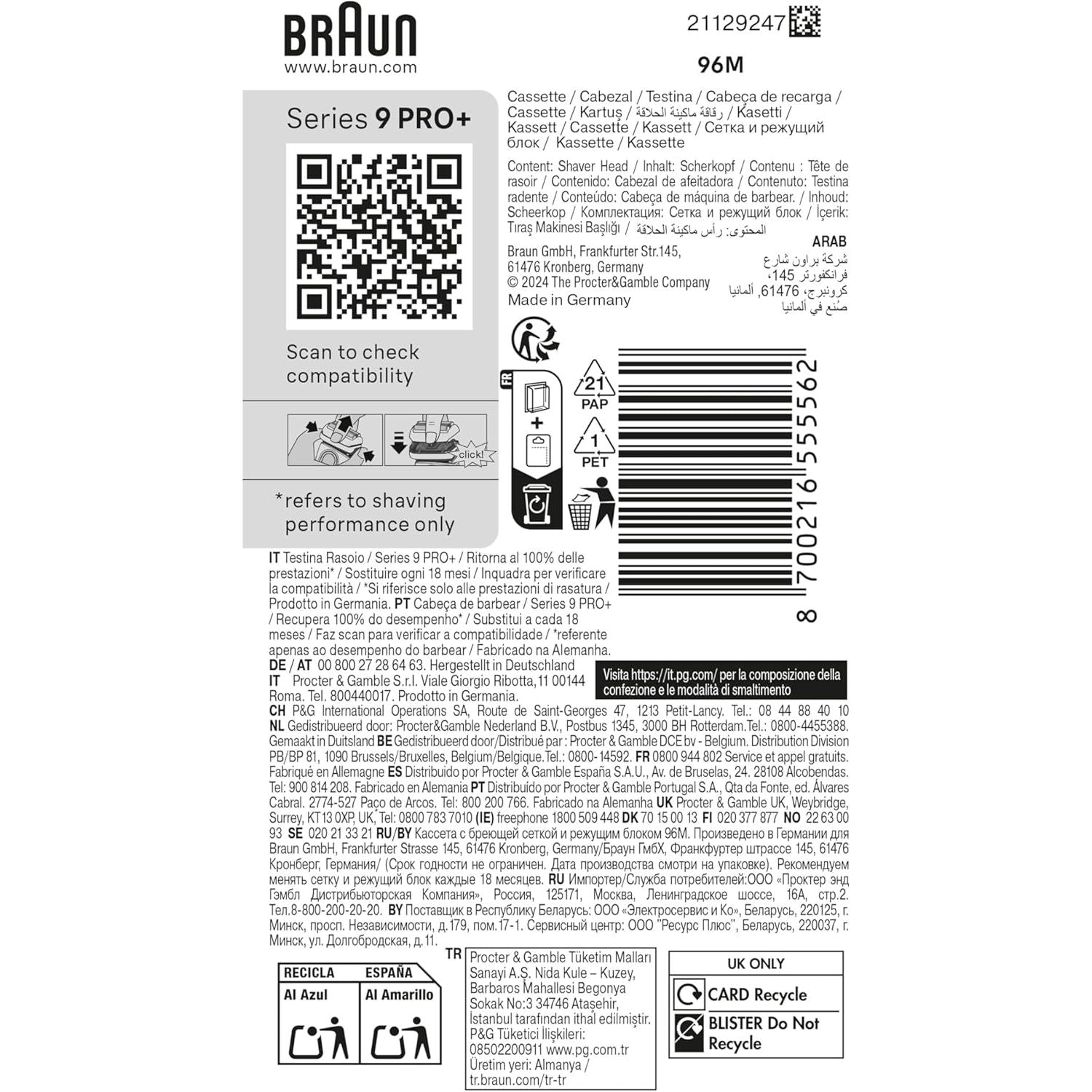 Buy Braun,Braun Series 9 PRO+ Electric Shaver ORIGINAL Replacement Head, Get Back 100% Shaving Performance, Compatible With Series 9 Shavers, Made in Germany , 96M - Gadcet UK | UK | London | Scotland | Wales| Near Me | Cheap | Pay In 3 | Electric Razor Accessories