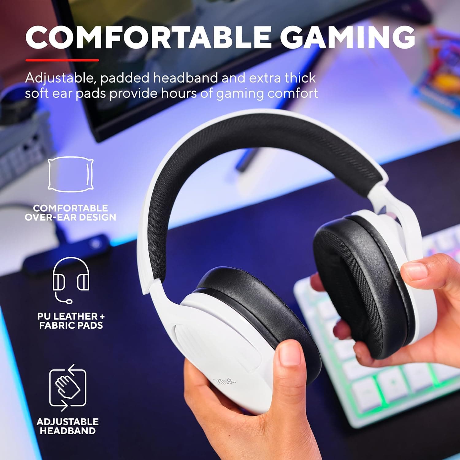 Buy Trust,Trust Gaming GXT 489 Fayzo Gaming Headset for PC, PS5, PS4, Xbox Series X|S, Switch, Mobile, 3.5 mm Jack, 35% Recycled Plastics, Over-Ear Wired Headphones with Noise Cancelling Microphone - White - Gadcet UK | UK | London | Scotland | Wales| Near Me | Cheap | Pay In 3 | Headphones & Headsets