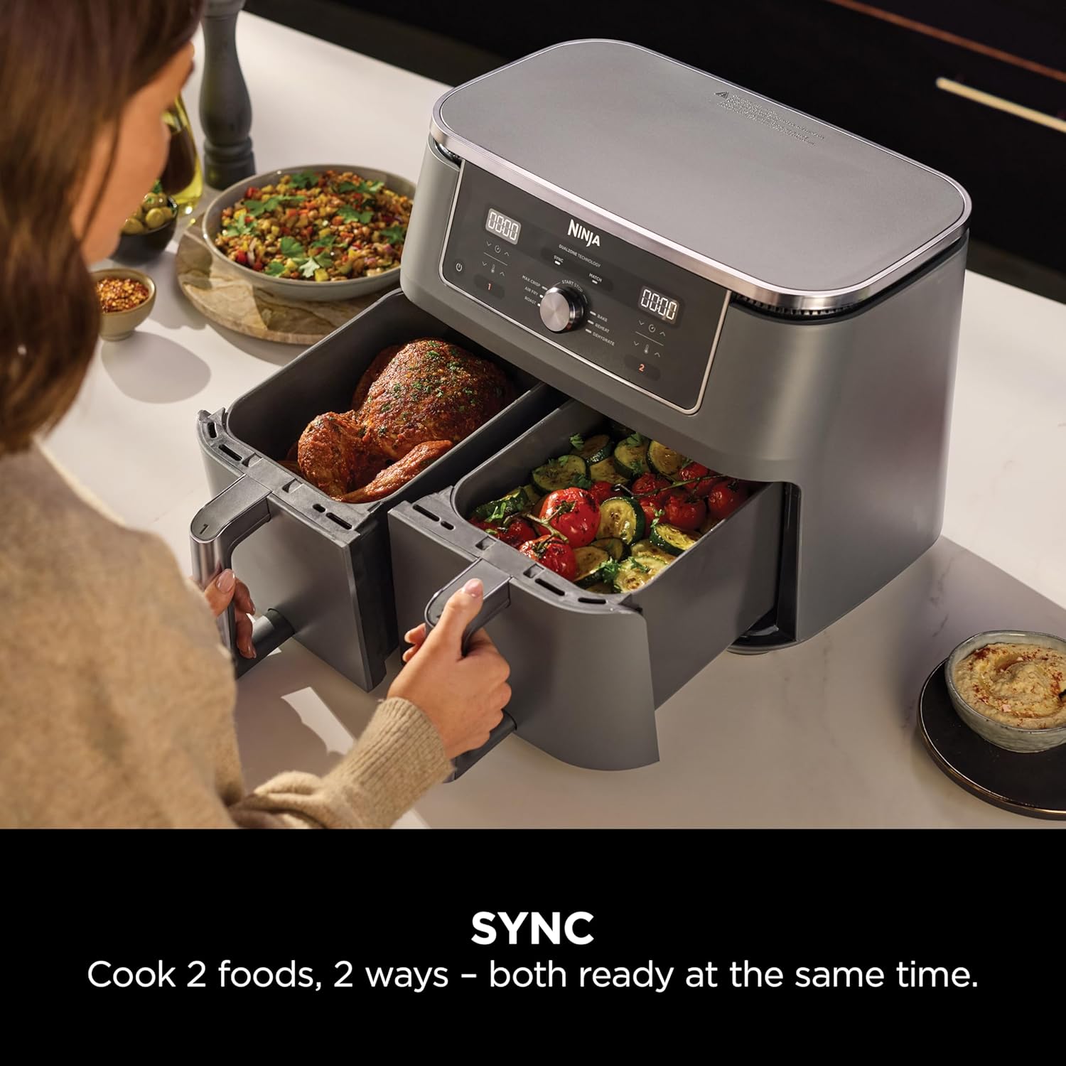 Buy Ecat Tech Ltd,Ninja MAX Dual Zone DZ400UK 9.5L Digital Air Fryer – 2 Drawers, 6-in-1, Air Fry, Max Crisp, Roast, Bake, Reheat, Dehydrate, Gun Metal Grey - Gadcet UK | UK | London | Scotland | Wales| Near Me | Cheap | Pay In 3 | Air Fryers