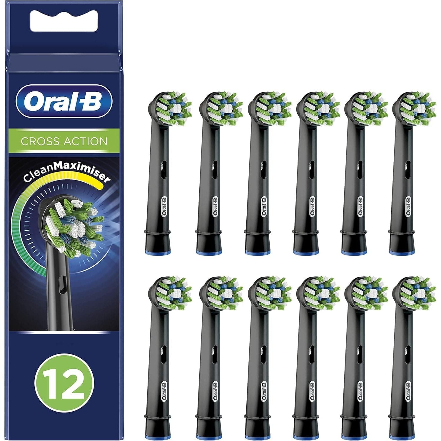 Buy Oral-B,Oral-B Cross Action Electric Toothbrush Head with CleanMaximiser Technology, Angled Bristles for Deeper Plaque Removal, Pack of 12 Toothbrush Heads, Recyclable Carton, Suitable for Mailbox, Black - Gadcet UK | UK | London | Scotland | Wales| Near Me | Cheap | Pay In 3 | Toothbrushes