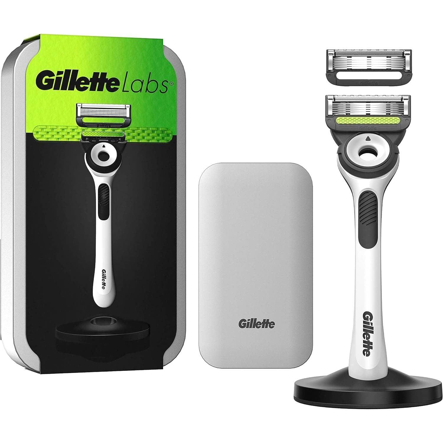 Buy Gillette,Gillette Labs Men's White Razor with Exfoliating Bar, 1 Handle + 2 Blade Refills, Travel Case and Stand - Gadcet  | UK | London | Scotland | Wales| Near Me | Cheap | Pay In 3 | Razors & Razor Blades