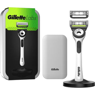 Buy Gillette,Gillette Labs Men's White Razor with Exfoliating Bar, 1 Handle + 2 Blade Refills, Travel Case and Stand - Gadcet  | UK | London | Scotland | Wales| Near Me | Cheap | Pay In 3 | Razors & Razor Blades