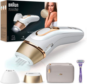 Buy Braun,Braun IPL Silk Expert Pro 5 Hair Removal - Permanent Hair Removal for Women & Men, 400,000 Flashes, Venus Razor, Premium Pouch, PL5137, White/Gold - Gadcet UK | UK | London | Scotland | Wales| Near Me | Cheap | Pay In 3 | Hair Removal