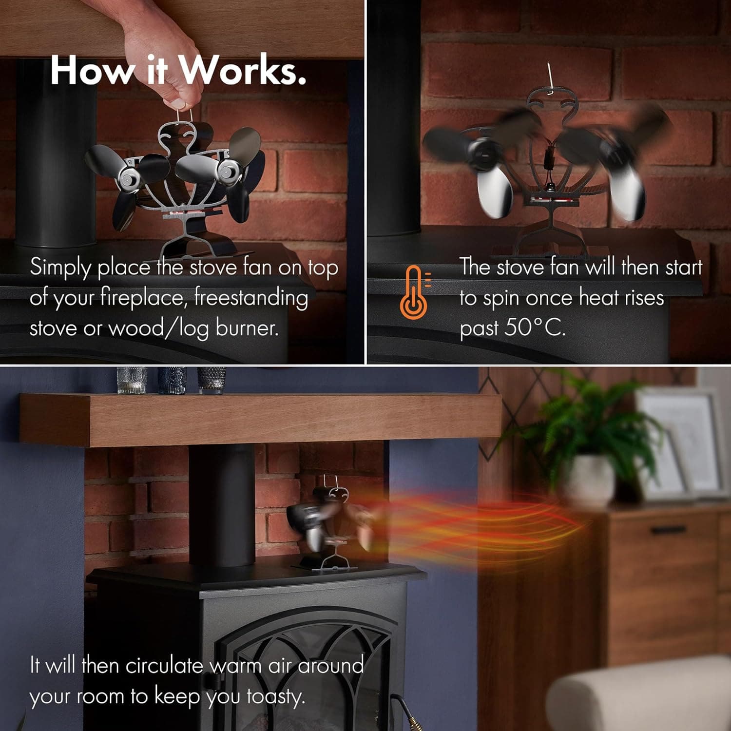 Buy VonHaus,VonHaus Stove Fan – Double Log Burner Fan with 6 Blades, Heat Powered Fan for Wood/Log Burners, Fireplaces, Stove Heaters – Silent Operation, Eco Friendly Circulation, Self Powered - Gadcet UK | UK | London | Scotland | Wales| Near Me | Cheap | Pay In 3 | Home & Garden