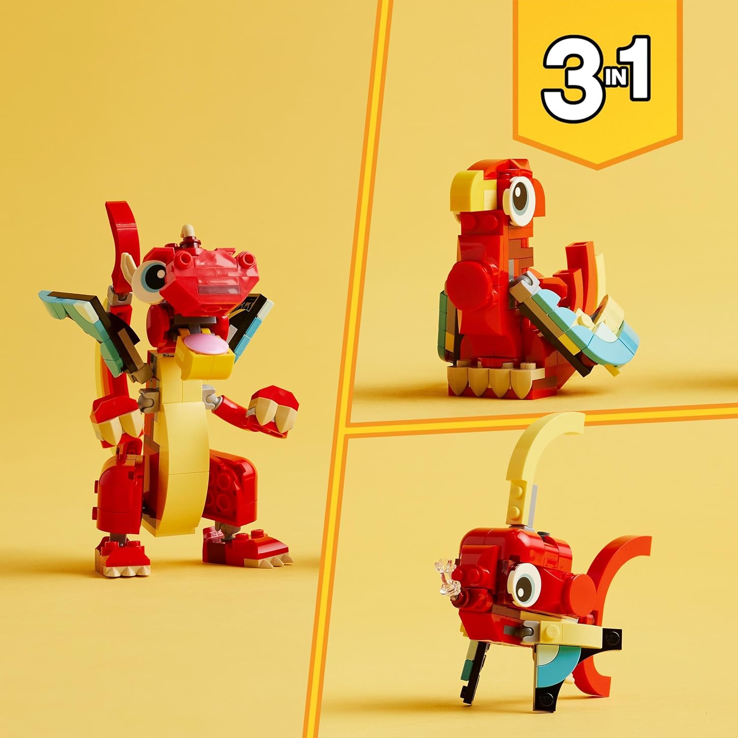 Buy LEGO,LEGO Creator 3in1 Red Dragon Toy to Fish Figure to Phoenix Bird Model, Animal Figures Set, Gifts for 6 Plus Year Old Boys, Girls and Kids - Gadcet UK | UK | London | Scotland | Wales| Near Me | Cheap | Pay In 3 | Interlocking Blocks