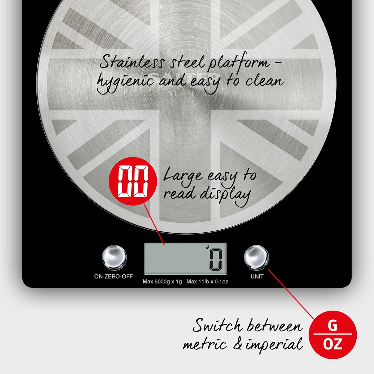 Buy Salter,Salter Digital Kitchen Scale – 5kg Capacity, Add & Weigh, Aquatronic for Liquids, LCD Display, Stainless Steel Union Jack Design - Gadcet UK | UK | London | Scotland | Wales| Near Me | Cheap | Pay In 3 | Digital Scales