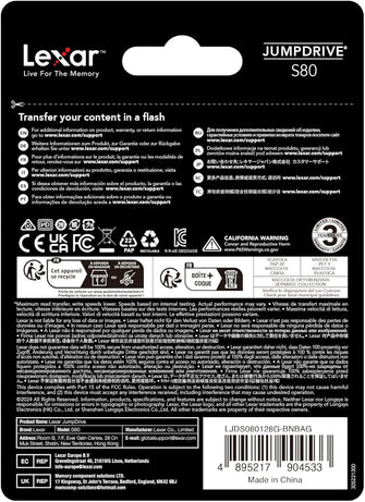 Buy Lexar,Lexar JumpDrive S80 128GB USB 3.1 Flash Drive - Up to 150MB/s Read, USB Stick for Computer, External Storage for Photos & Videos (LJDS080128G-BNBAG) - Gadcet UK | UK | London | Scotland | Wales| Near Me | Cheap | Pay In 3 | USB Flash Drives