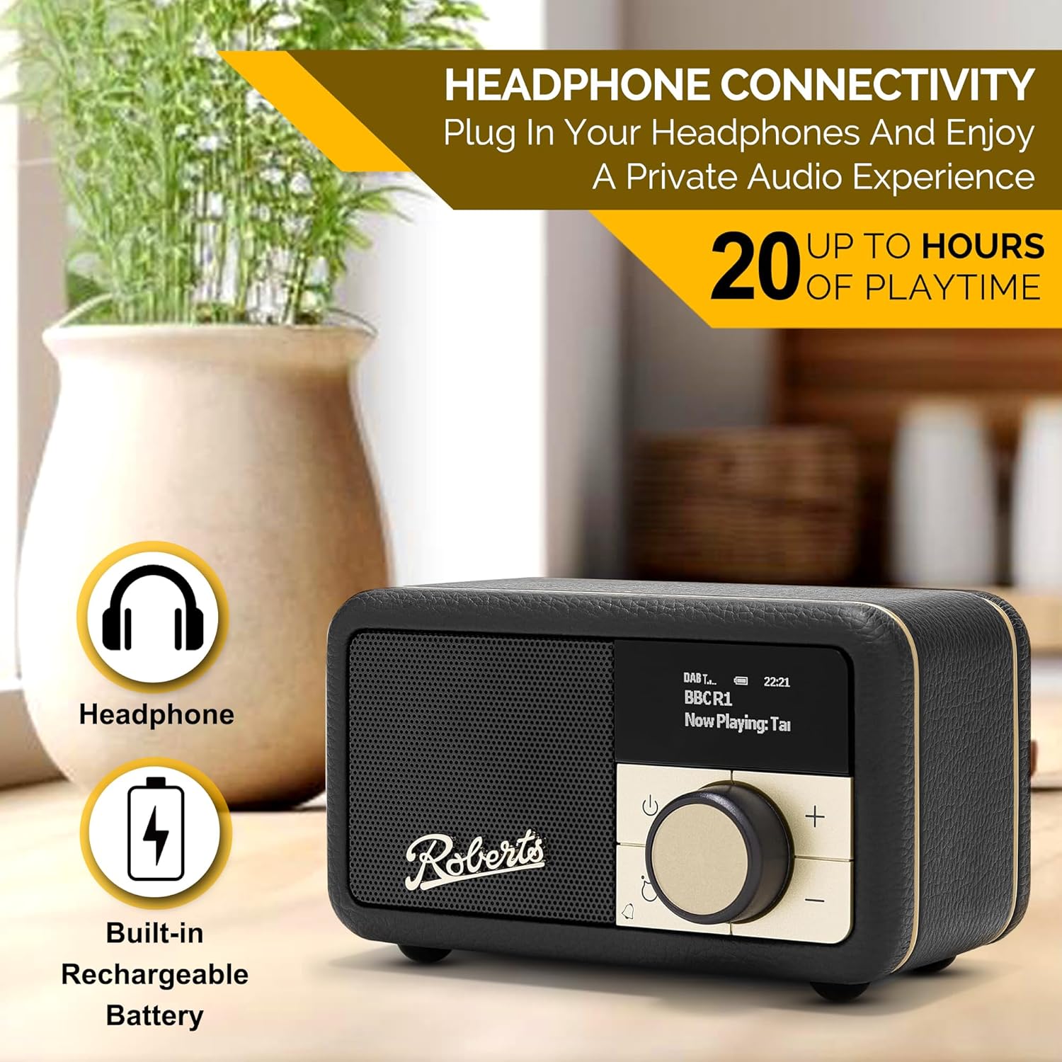 Buy Roberts Radio,Roberts PETITE2 Portable FM/DAB/DAB+ Radio with Bluetooth & Alarm - Black - Gadcet UK | UK | London | Scotland | Wales| Near Me | Cheap | Pay In 3 | Radios