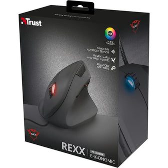 Buy Trust Gaming,Trust Gaming Mouse GXT 144 Rexx, Vertical Ergonomic Mouse, 250-10,000 DPI, 6 Programmable Buttons, Advanced Software, Adjustable RGB Lighting, USB Computer Mouse for PC, Laptop, Windows, Mac - Black - Gadcet UK | UK | London | Scotland | Wales| Near Me | Cheap | Pay In 3 | Keyboard & Mouse