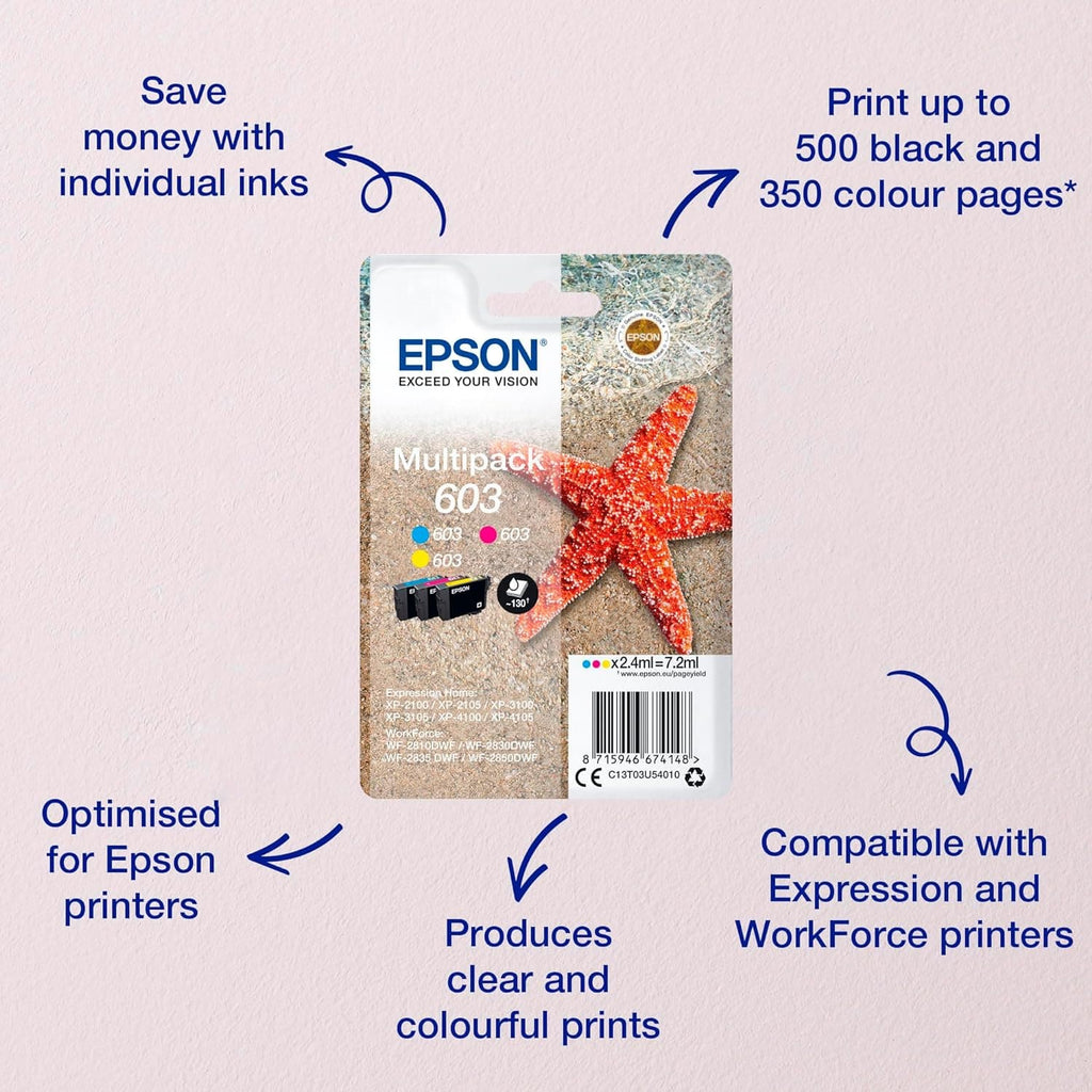 Starfish Ink Epson 603 Starfish Genuine Multipack – 3 Colours Ink Cartridges– Gadcet UK