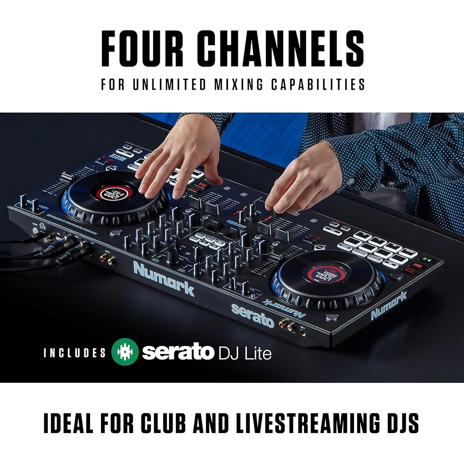 Buy Numark,Numark NS4FX Professional 4-Channel DJ Controller – High-Resolution Jog Wheel Displays, FX Paddles & Pro XLR Outputs - Gadcet UK | UK | London | Scotland | Wales| Near Me | Cheap | Pay In 3 | DJ Controllers