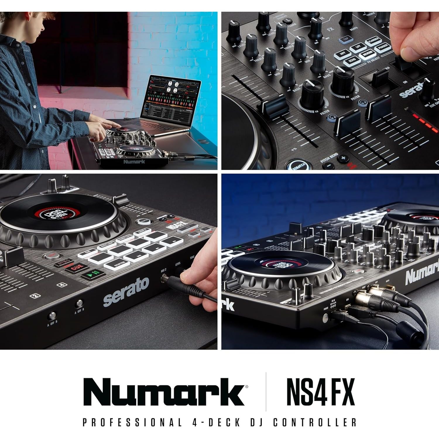 Buy Numark,Numark NS4FX Professional 4-Channel DJ Controller – High-Resolution Jog Wheel Displays, FX Paddles & Pro XLR Outputs - Gadcet UK | UK | London | Scotland | Wales| Near Me | Cheap | Pay In 3 | DJ Controllers