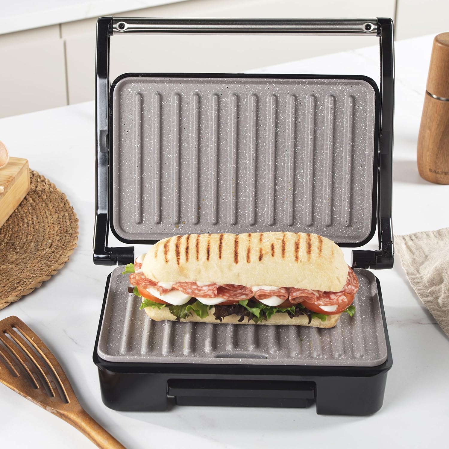 Buy Salter,Salter Marblestone Health Grill & Panini Maker - Non-Stick, Oil-Free, 750W, Floating Hinge, Removable Drip Tray - Gadcet UK | UK | London | Scotland | Wales| Near Me | Cheap | Pay In 3 | Sandwich Makers
