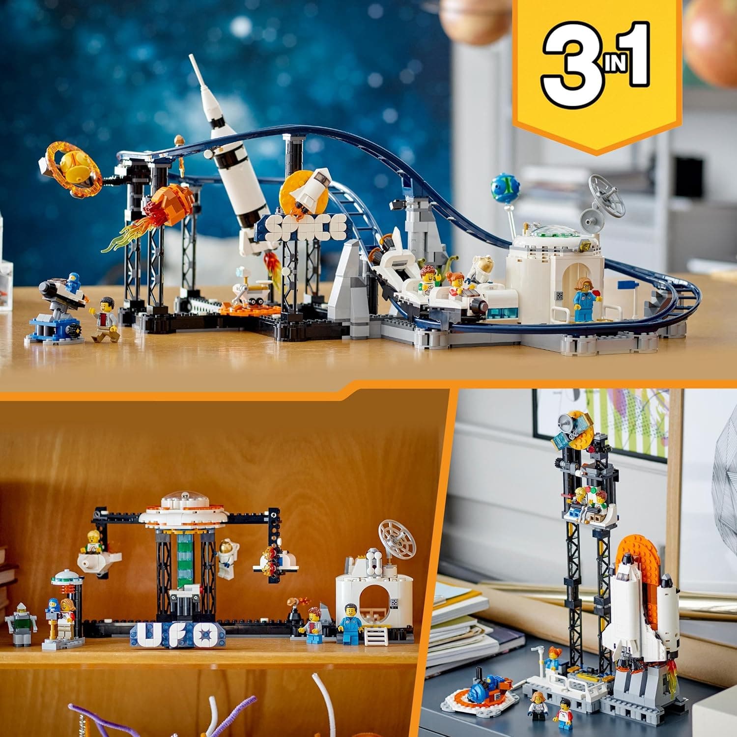 Buy LEGO,LEGO 31142 Creator 3in1 Space Roller Coaster to Drop Tower or Merry-Go-Round Set, Fairgound Ride Models, Building Toy with Space Rocket, Planets and Light Up Bricks - Gadcet UK | UK | London | Scotland | Wales| Ireland | Near Me | Cheap | Pay In 3 | Toys & Games