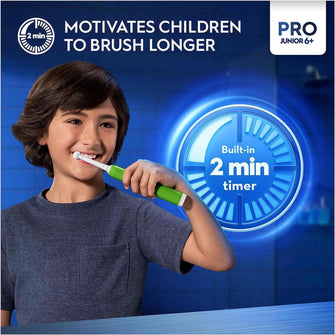 Buy Oral-B,Oral-B Pro Junior Kids Electric Toothbrush, Gifts For Kids, 1 Toothbrush Head, 3 Modes With Kid-Friendly Sensitive Mode, For Ages 6+, 2 Pin UK Plug, Green - Gadcet UK | UK | London | Scotland | Wales| Near Me | Cheap | Pay In 3 | Toothbrushes
