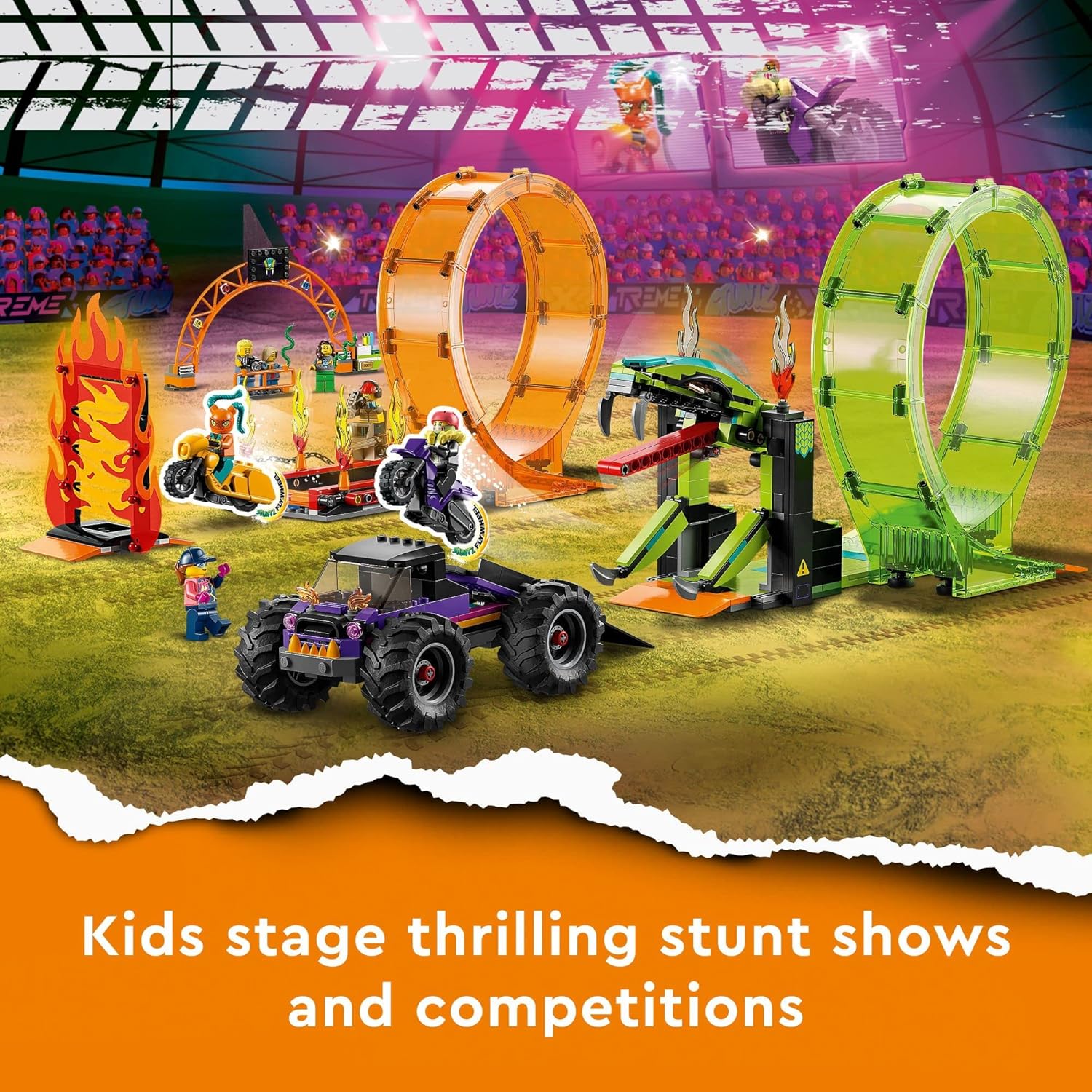 Buy LEGO,LEGO City Stuntz Double Loop Stunt Arena (60339) – Monster Truck Playset with Motorcycles, Ramp & 7 Minifigures, Age 7+ - Gadcet UK | UK | London | Scotland | Wales| Near Me | Cheap | Pay In 3 | Construction Set Toys