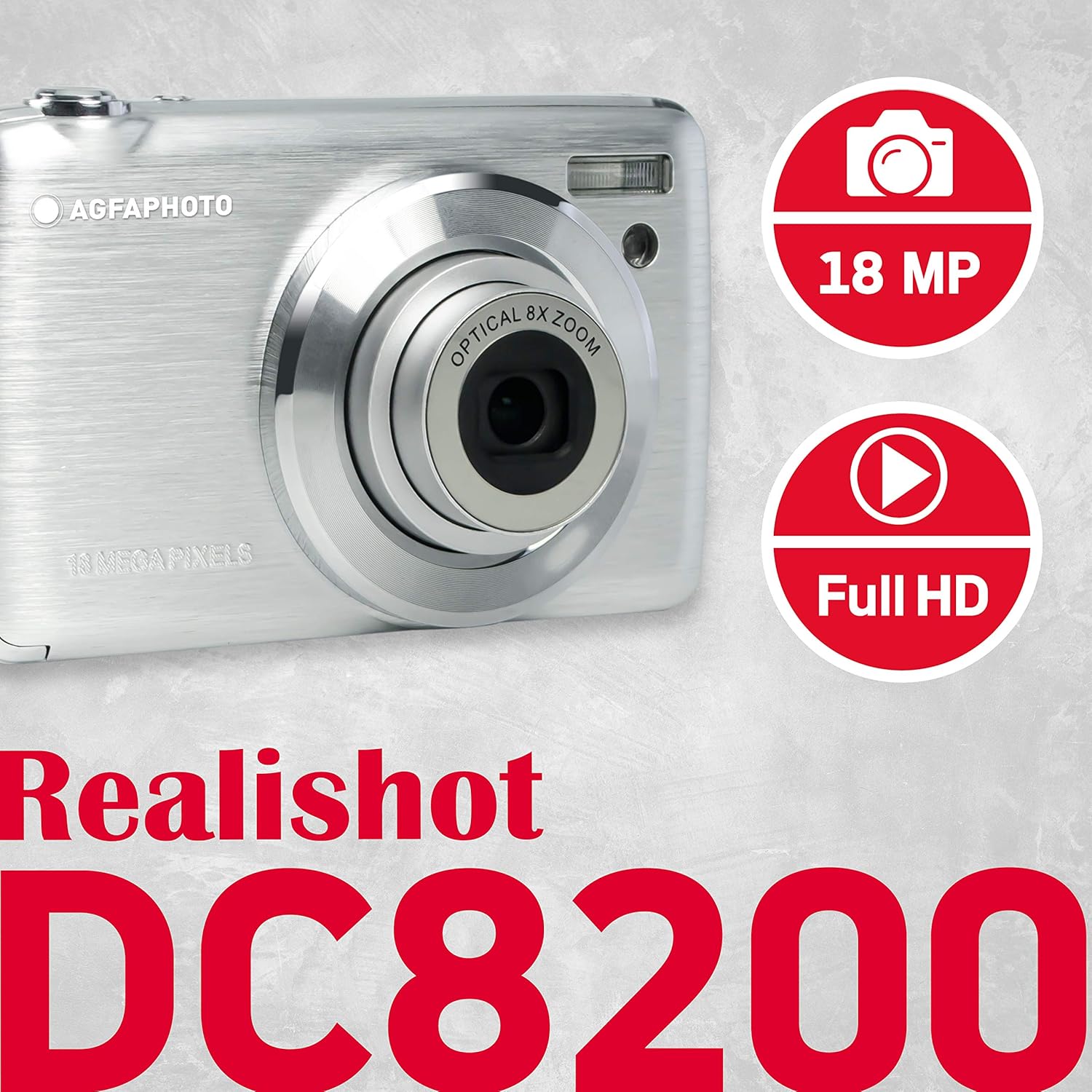 Buy Gadcet,AGFA PHOTO Realishot DC8200 Compact Digital Camera – 18MP, Full HD, 8x Optical Zoom, 2.7" LCD, Silver - Gadcet UK | UK | London | Scotland | Wales| Near Me | Cheap | Pay In 3 | Compact Digital Cameras