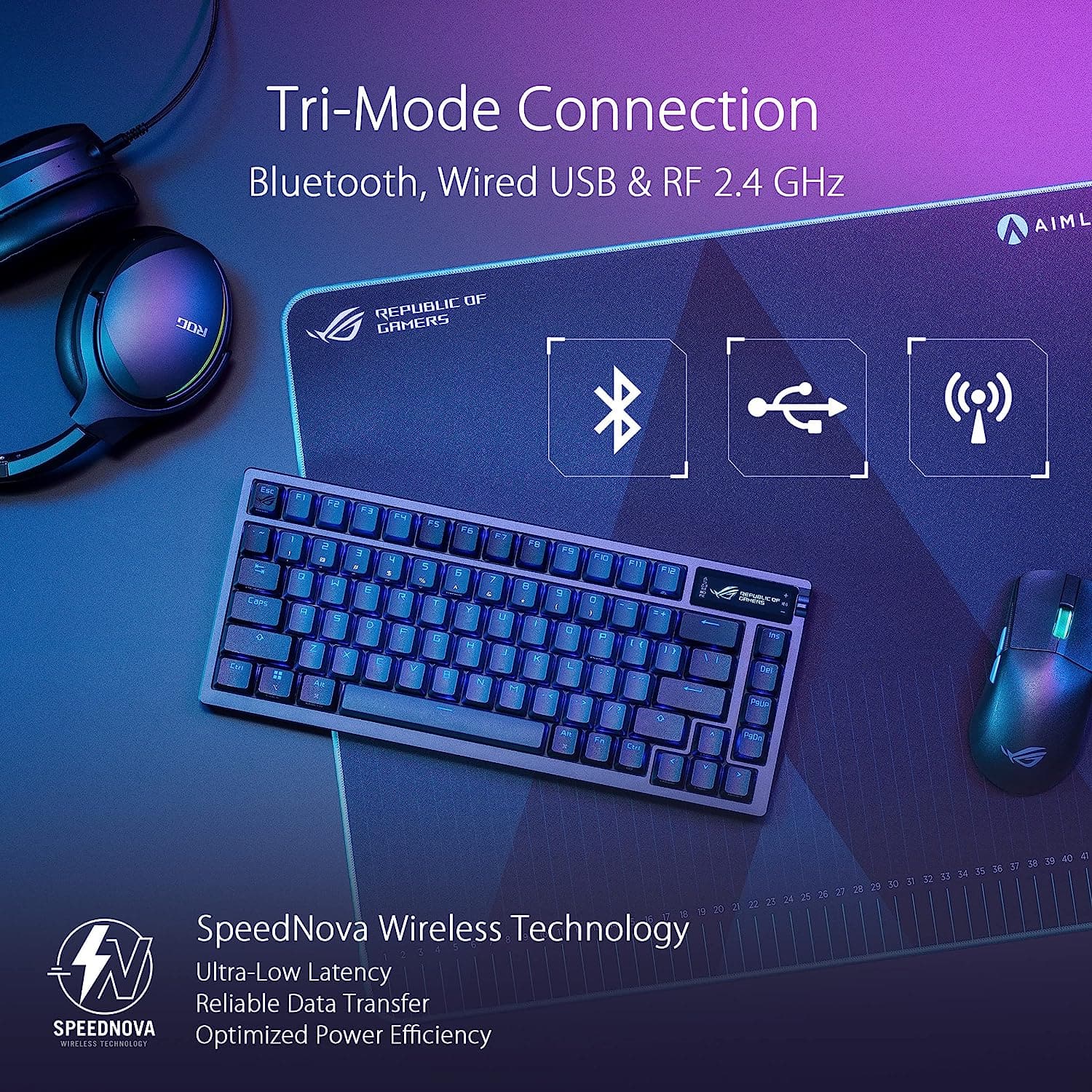 Buy ASUS,ASUS ROG Azoth 75% Wireless DIY Custom Gaming Keyboard, OLED display, Gasket-Mount, Three-Layer Dampening, Hot-Swappable ROG NX Red Switches & Keyboard Stabilizers, PBT Keycaps, RGB-Black, - Gadcet.com | UK | London | Scotland | Wales| Ireland | Near Me | Cheap | Pay In 3 | Keyboards
