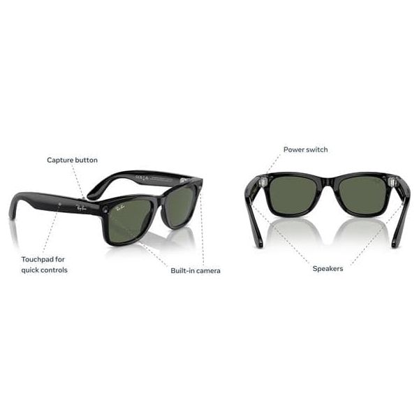 Buy Ray-Ban,Ray-Ban - Meta Wayfarer Smart Glasses - Shiny Black - Plano G15 Green - Gadcet UK | UK | London | Scotland | Wales| Ireland | Near Me | Cheap | Pay In 3 | Sunglasses