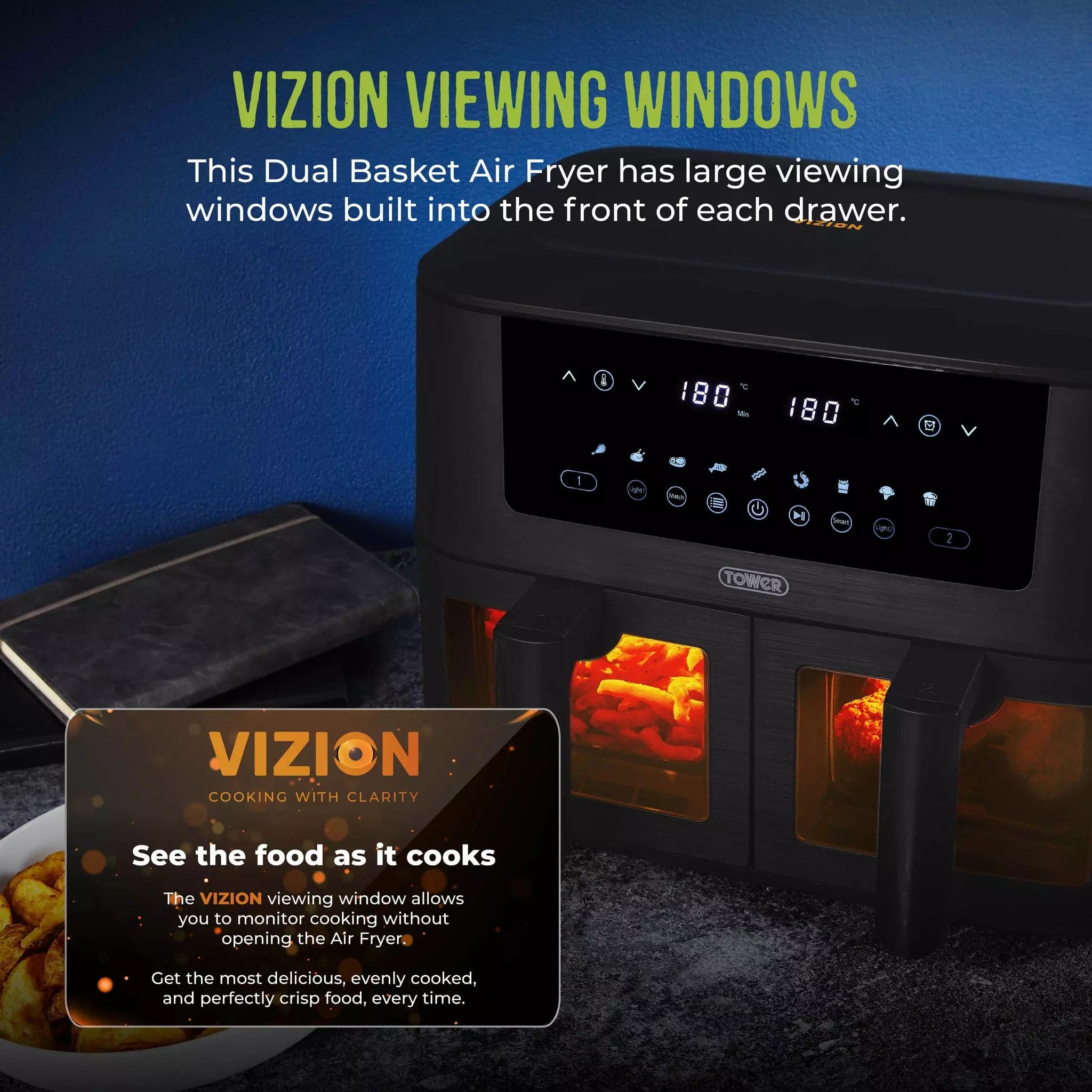 Buy TOWER,Vortx Vizion 8 Litre Digital Dual Basket Air Fryer - Gadcet UK | UK | London | Scotland | Wales| Near Me | Cheap | Pay In 3 | AIR FRYER / GRILL