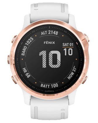 Garmin,Garmin fenix 6S Pro, Ultimate Multisport GPS Watch, Smaller-Sized, Features Mapping, Music, Grade-Adjusted Pace Monitoring and Pulse Ox Sensors, Rose Gold with White Band - Gadcet.com