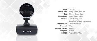 A4Tech Webcam PK-910H - 2 MP, 30 FPS, 16 MP, USB 2.0, Black, Clip/Stand - PK-910H