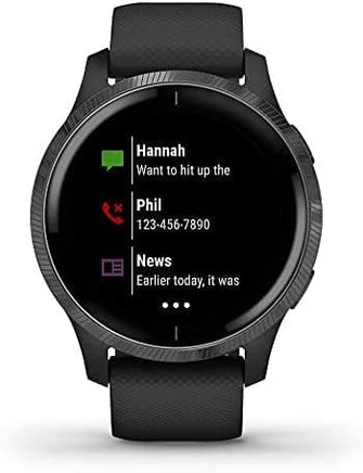 Garmin,Garmin Venu Slate Stainless Steel Bezel with Black Case and Silicone Band - Gadcet.com