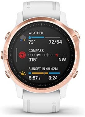 Garmin,Garmin fenix 6S Pro, Ultimate Multisport GPS Watch, Smaller-Sized, Features Mapping, Music, Grade-Adjusted Pace Monitoring and Pulse Ox Sensors, Rose Gold with White Band - Gadcet.com