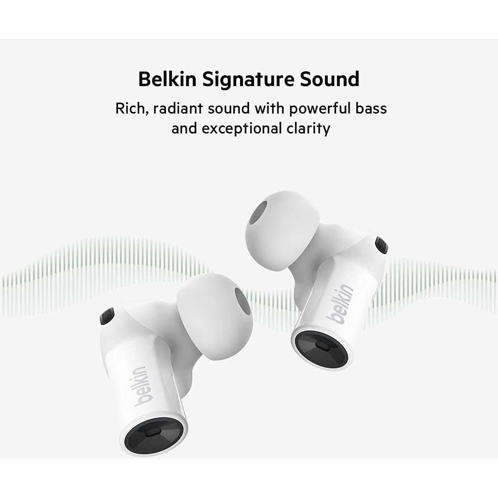 Belkin,Belkin Wireless Bluetooth Earphones, SOUNDFORM Freedom True Wireless Earbuds with Wireless Charging Case IPX5 Certified Sweat and Water Resistant with Deep Bass for iPhones and Androids - White - Gadcet.com