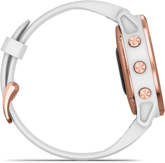 Garmin fenix 6S Pro, Ultimate Multisport GPS Watch, Smaller-Sized, Features Mapping, Music, Grade-Adjusted Pace Monitoring and Pulse Ox Sensors, Rose Gold with White Band - Gadcet.com