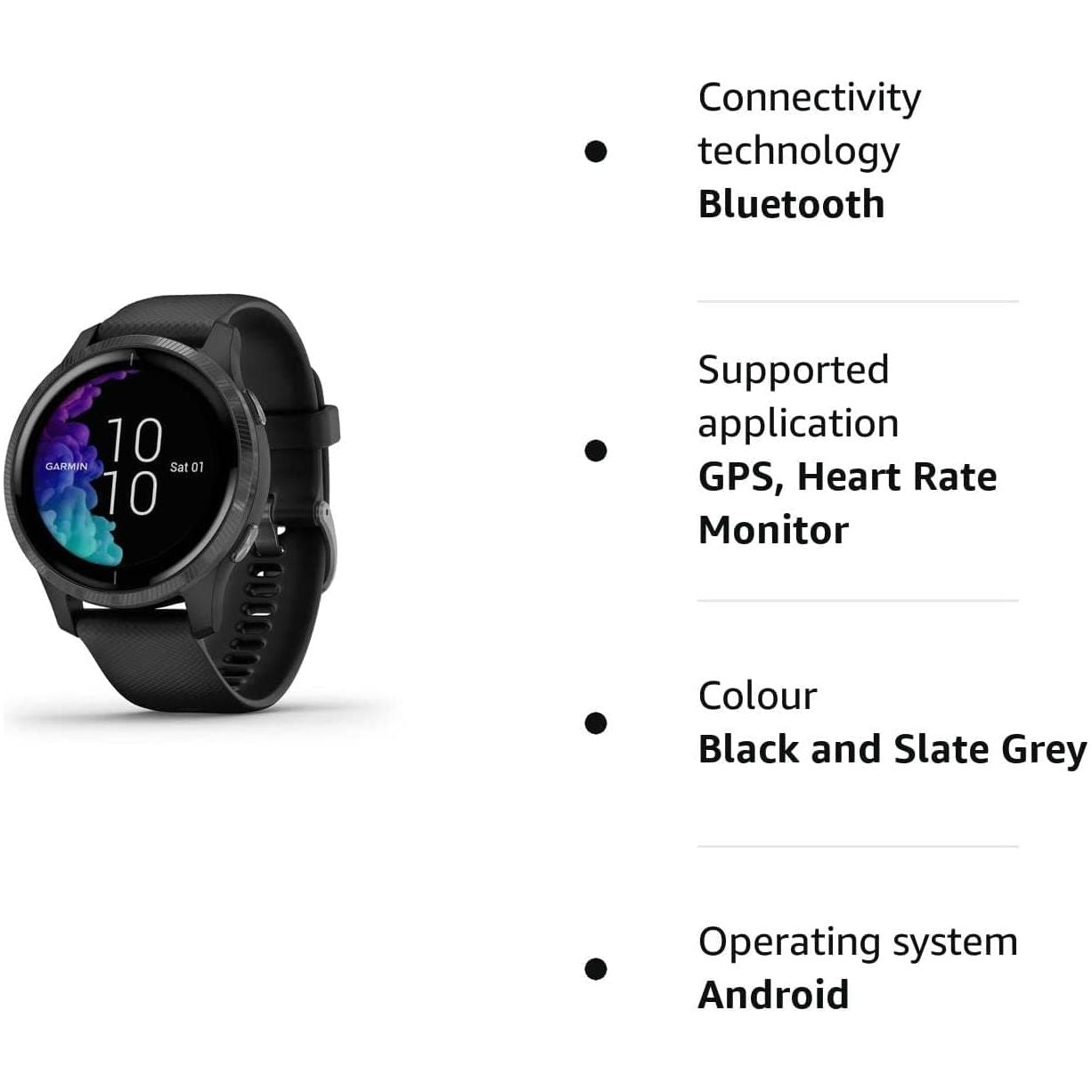 Garmin,Garmin Venu Slate Stainless Steel Bezel with Black Case and Silicone Band - Gadcet.com