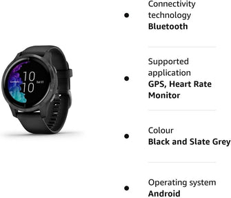 Garmin,Garmin Venu Slate Stainless Steel Bezel with Black Case and Silicone Band - Gadcet.com