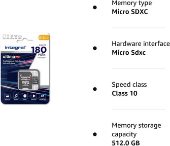 Integral 512GB Micro SD Card 4K Video Read Speed 180MB/s and Write Speed 150MB/s - Black