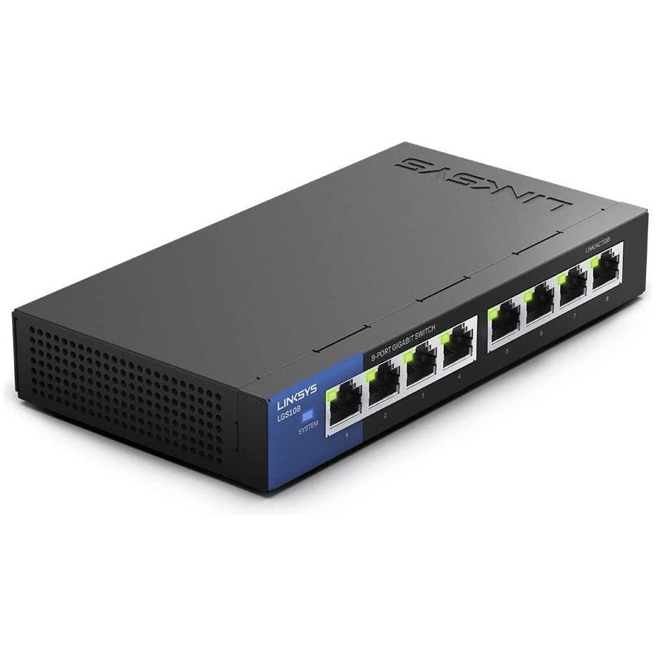 Buy Linksys,Linksys LGS108 8 Port Gigabit Unmanaged Network Switch - Home & Office Ethernet Switch Hub with Metal Housing - Wall Mount or Desktop Ethernet Splitter, Easy Plug & Play Connection - Gadcet.com | UK | London | Scotland | Wales| Ireland | Near Me | Cheap | Pay In 3 | Network Cards & Adapters