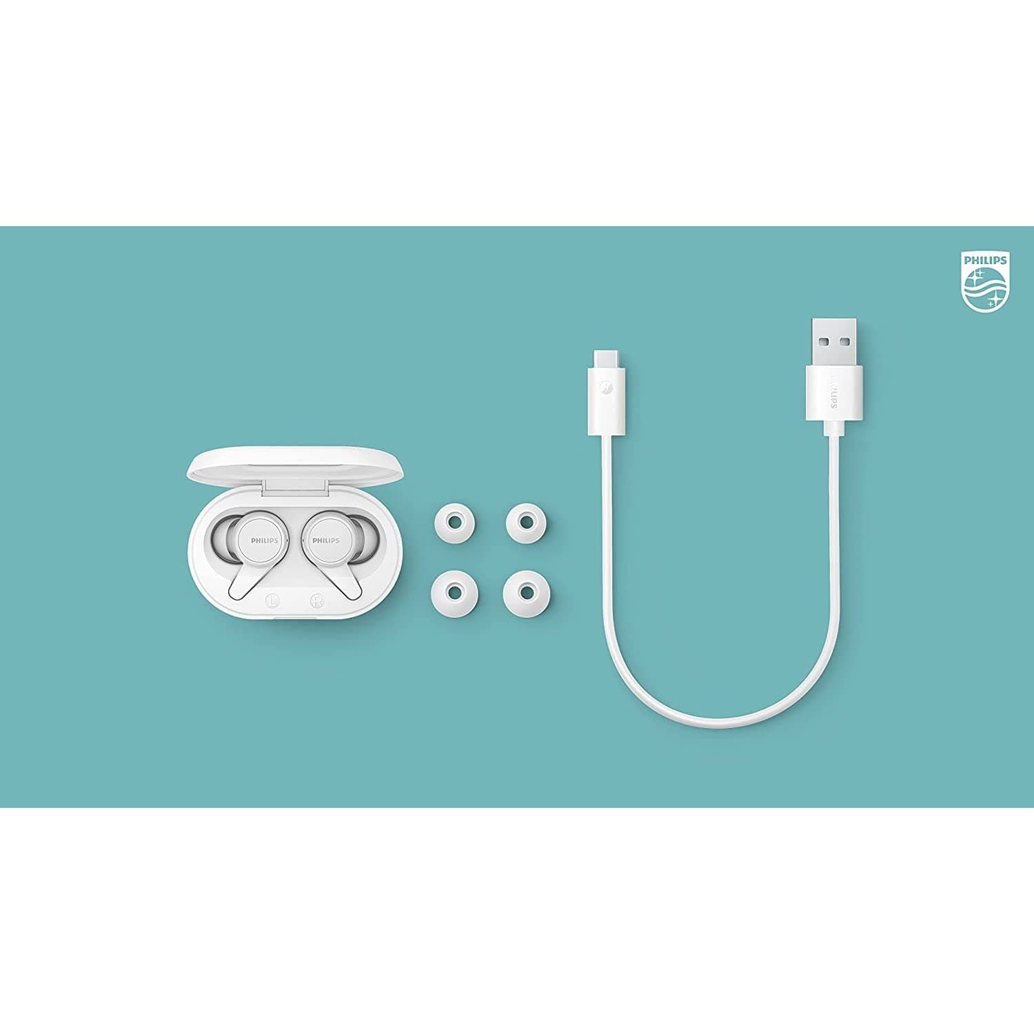 Philips T1207 True Wireless Headphones with Up to 18 Hours Playtime and IPX4 Water Resistance, White - Gadcet.com
