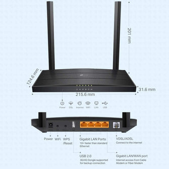 TP-Link,TP-Link AC1200 Wireless MU-MIMO VDSL/ADSL Modem Router, Dual-Band, Wi-Fi Speed Up To 1.2 Gbps, OneMeshTM, Versatile Connectivity, 4 x Gigabit Ports +1x 2.0 USB Port, Easy setup (Archer VR400) - Gadcet.com