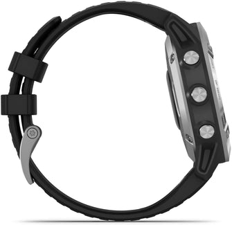 Buy Garmin,Garmin fenix 6, Ultimate Multisport GPS Watch, Heat and Altitude Adjusted V02 Max, Pulse Ox Sensors and Training Load Focus, Silver with Black Band - Gadcet.com | UK | London | Scotland | Wales| Ireland | Near Me | Cheap | Pay In 3 | Watches
