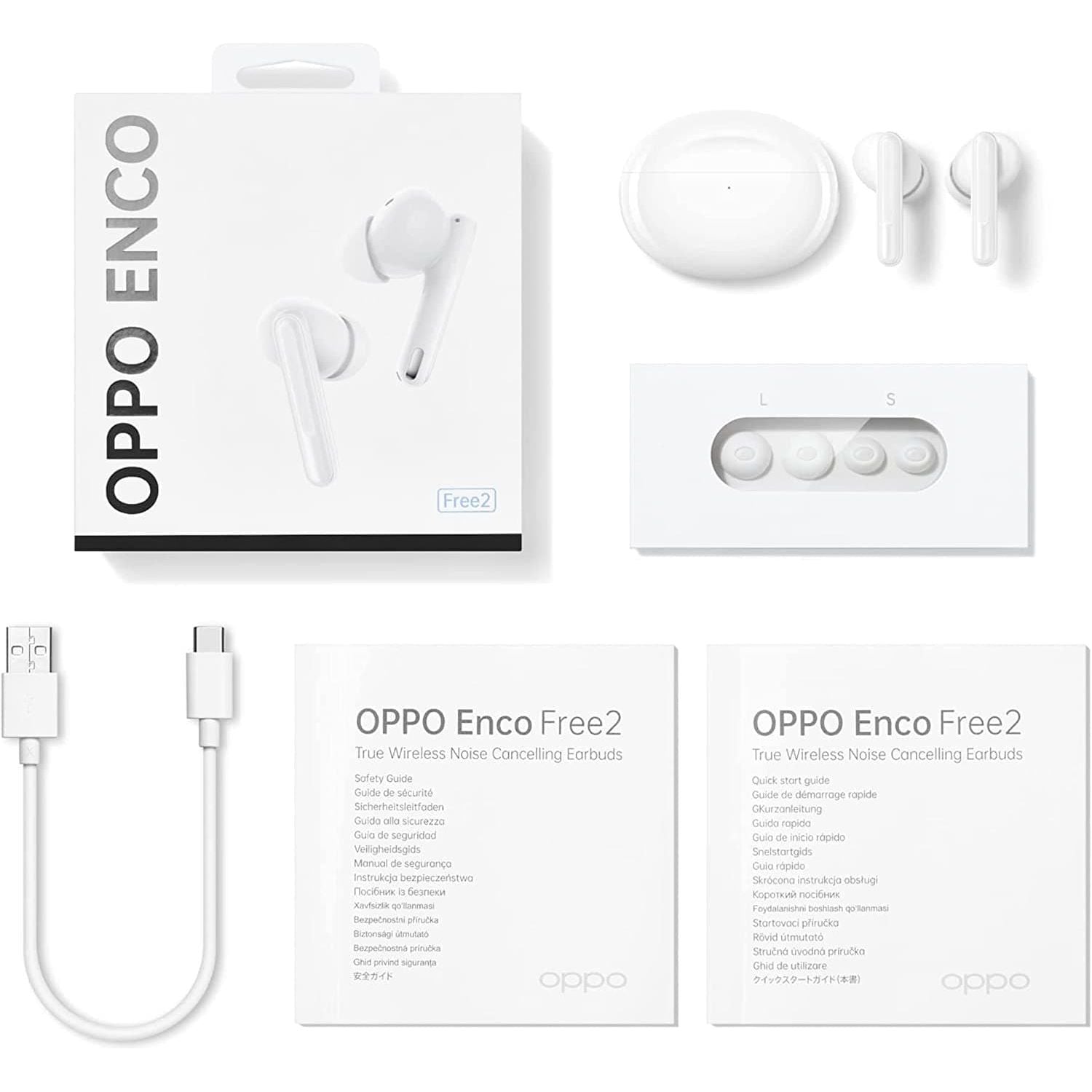 OPPO,OPPO Enco Free2 True Wireless Headphones (42 dB deep personalised active noise cancellation, triple-mic call noise cancellation, 30 hour playback time, personalised sound boost) - White - Gadcet.com