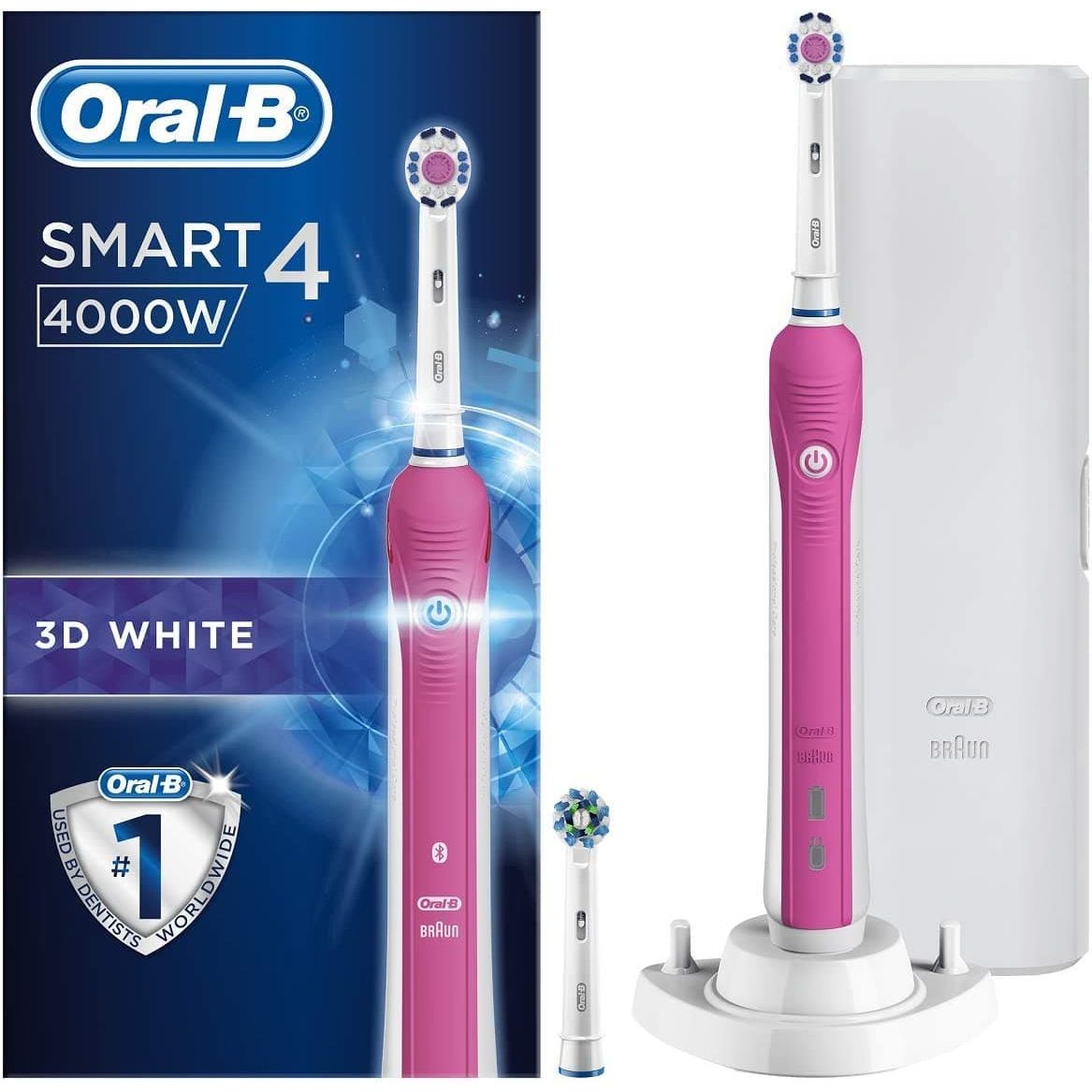 Oral-B Smart 4 4000 3D White Electric Toothbrush Rechargeable - Pink