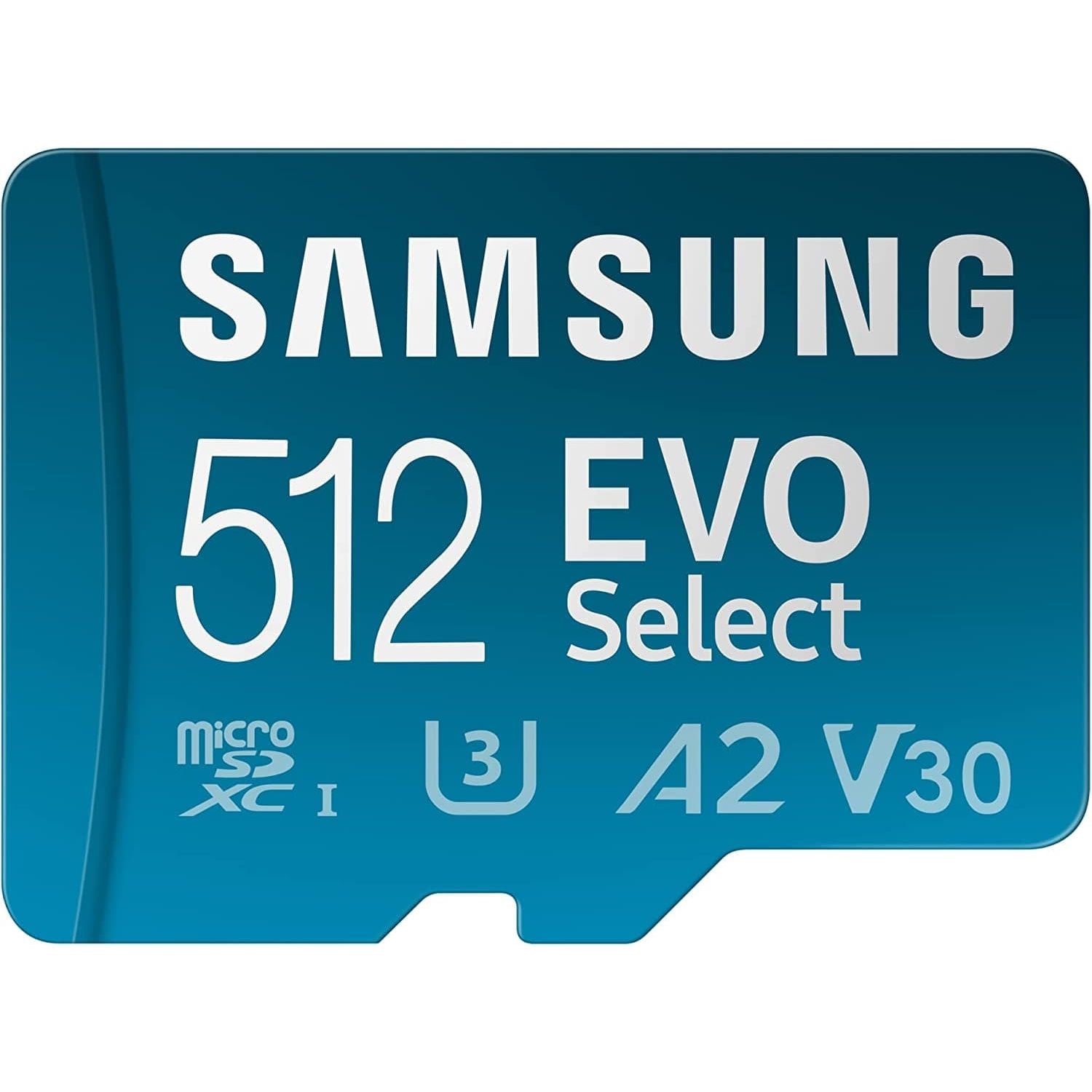 Samsung EVO Select 512GB microSDXC UHS-I U3 130MB/s Full HD & 4K UHD Memory Card inc. SD-Adapter - Blue