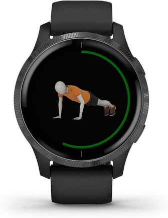 Garmin,Garmin Venu Slate Stainless Steel Bezel with Black Case and Silicone Band - Gadcet.com