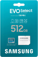 Samsung EVO Select 512GB microSDXC UHS-I U3 130MB/s Full HD & 4K UHD Memory Card inc. SD-Adapter - Blue