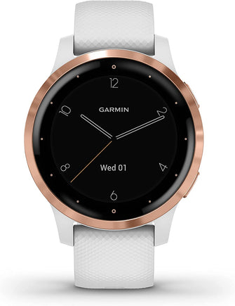 Buy Garmin,Garmin Vívoactive 4S, Smaller-Sized GPS Smartwatch, Features Music, Body Energy Monitoring, Animated Workouts, Pulse Ox Sensors and MORE, White/Rose Gold - Gadcet.com | UK | London | Scotland | Wales| Ireland | Near Me | Cheap | Pay In 3 | Watches