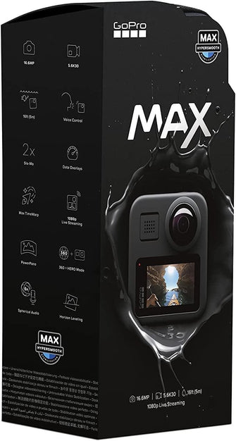 Buy GoPro,GoPro Max - Waterproof 360 Digital Action Camera with Unbreakable Stabilisation, Touch Screen and Voice Control - Live HD Streaming, Black - Gadcet.com | UK | London | Scotland | Wales| Ireland | Near Me | Cheap | Pay In 3 | Cameras