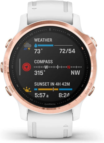 Garmin fenix 6S Pro, Ultimate Multisport GPS Watch, Smaller-Sized, Features Mapping, Music, Grade-Adjusted Pace Monitoring and Pulse Ox Sensors, Rose Gold with White Band - Gadcet.com