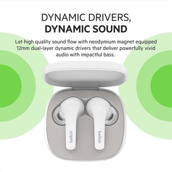 Belkin,Belkin SOUNDFORM Flow True Wireless Earbuds with Active Noise Cancellation, Bluetooth Earphones with Wireless Charging, IPX5 Sweat and Water Resistant, 31H Play Time, for iPhone, Galaxy, Pixel - White - Gadcet.com